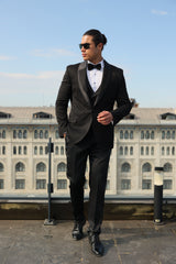 Men's Black Jacquard Four Piece Dinner & Wedding Suit by ECCA LONDON