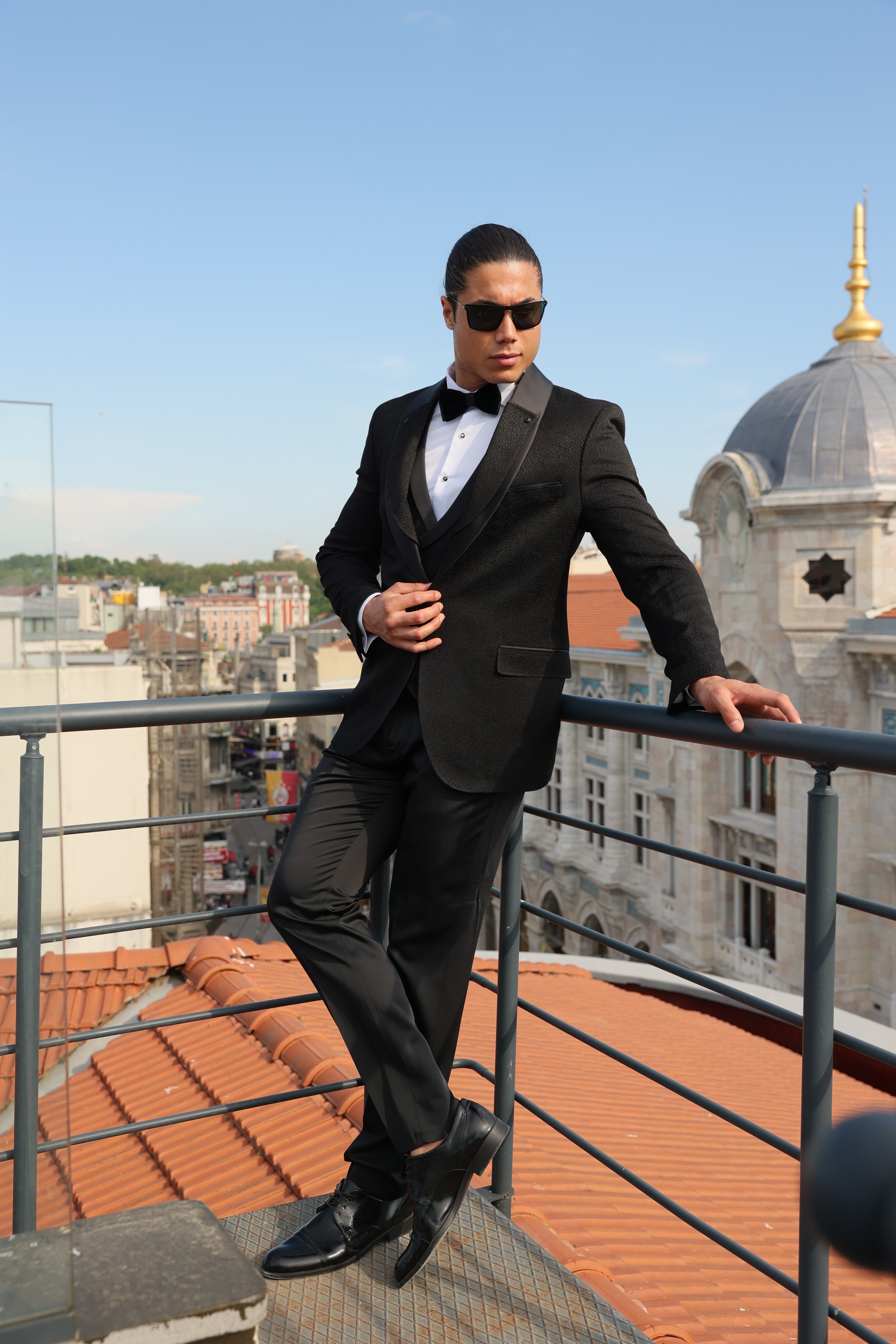 Black Jacquard Four Piece Dinner & Wedding Suit for Men