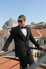 Black Jacquard Four Piece Dinner & Wedding Suit for Men by ECCA LONDON