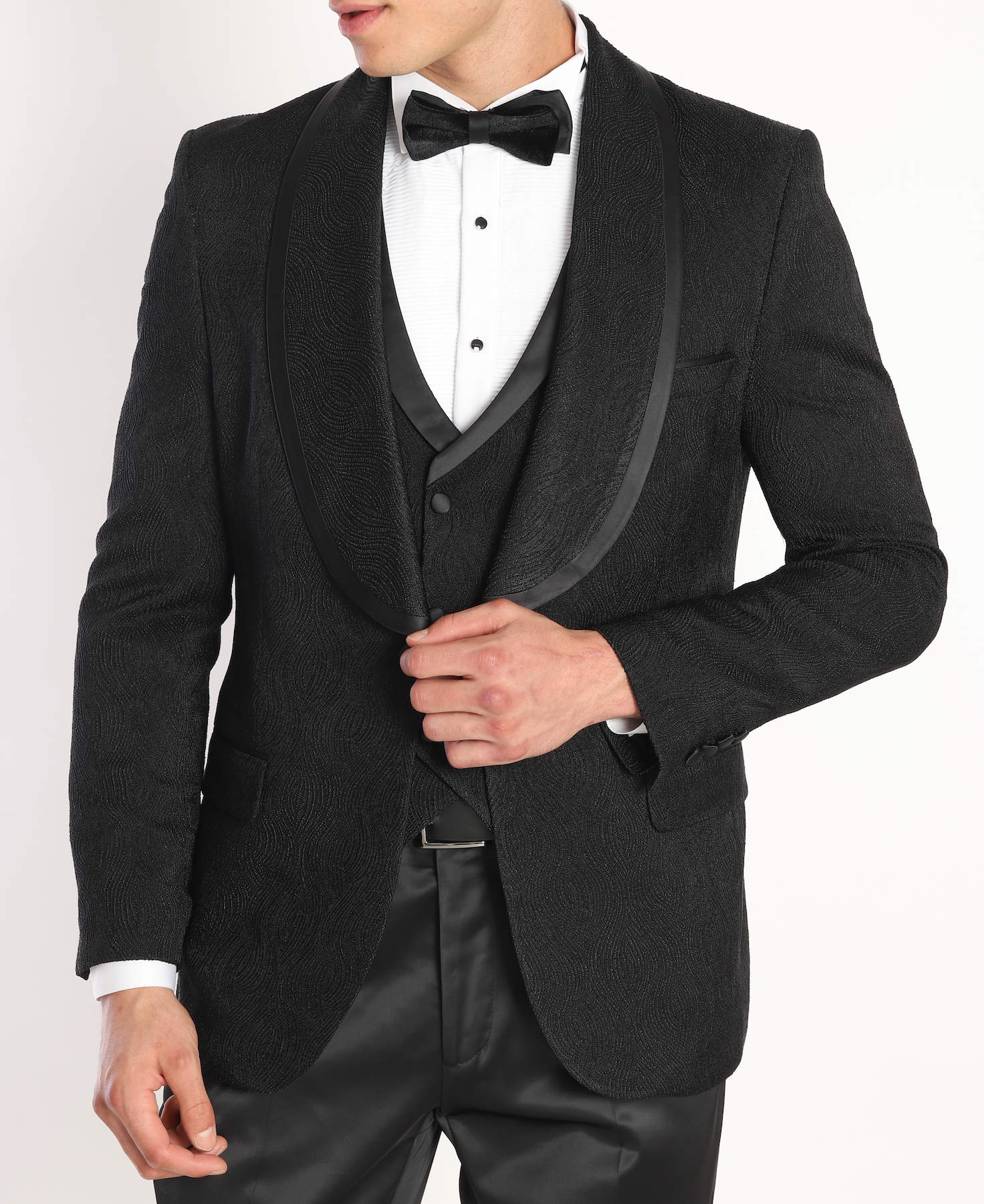 Black Jacquard tuxedo suits for men