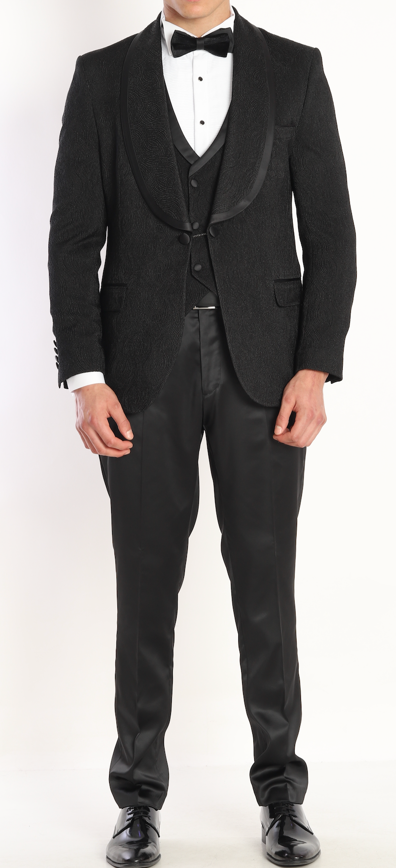 Black Jacquard tuxedo suits designer