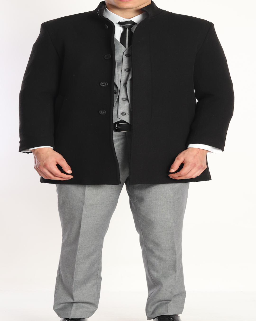 Men's Black Long Design Overcoats