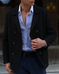 Men's Black Double-Breasted Overcoats