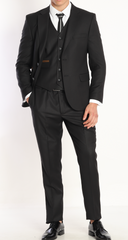 Black three piece suits for men by designer