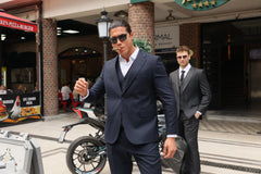 Men's Blue Stripe Three-Piece Classic Suit by ECCA LONDON