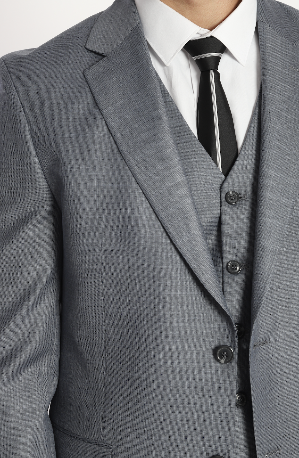 Men's Three-piece suit with a bluish grey plain design, consisting of a waistcoat, trousers by ECCA LONDON