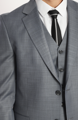 Men's Three-piece suit with a bluish grey plain design, consisting of a waistcoat, trousers by ECCA LONDON