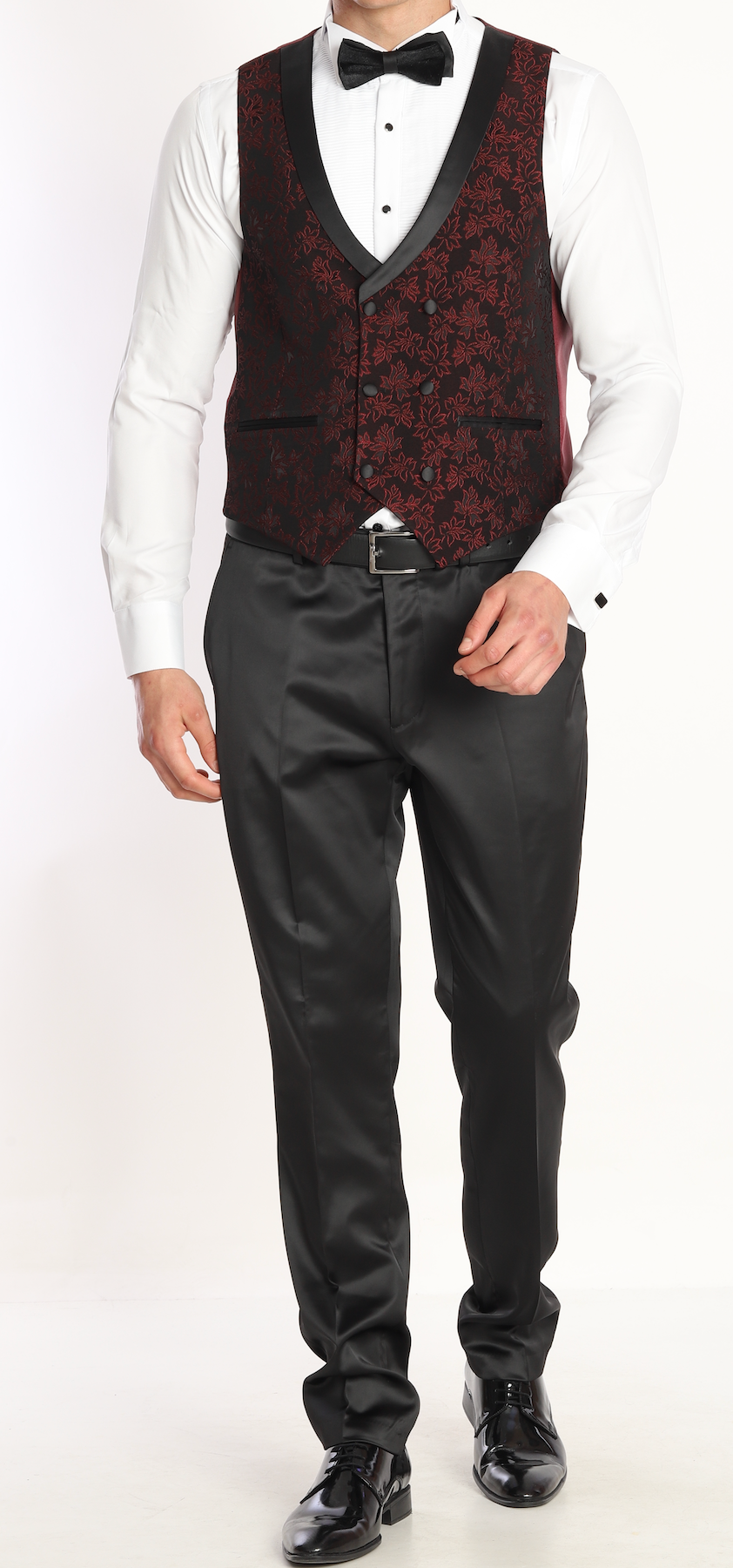 Burgundy Floral Jacquard tuxedo suits