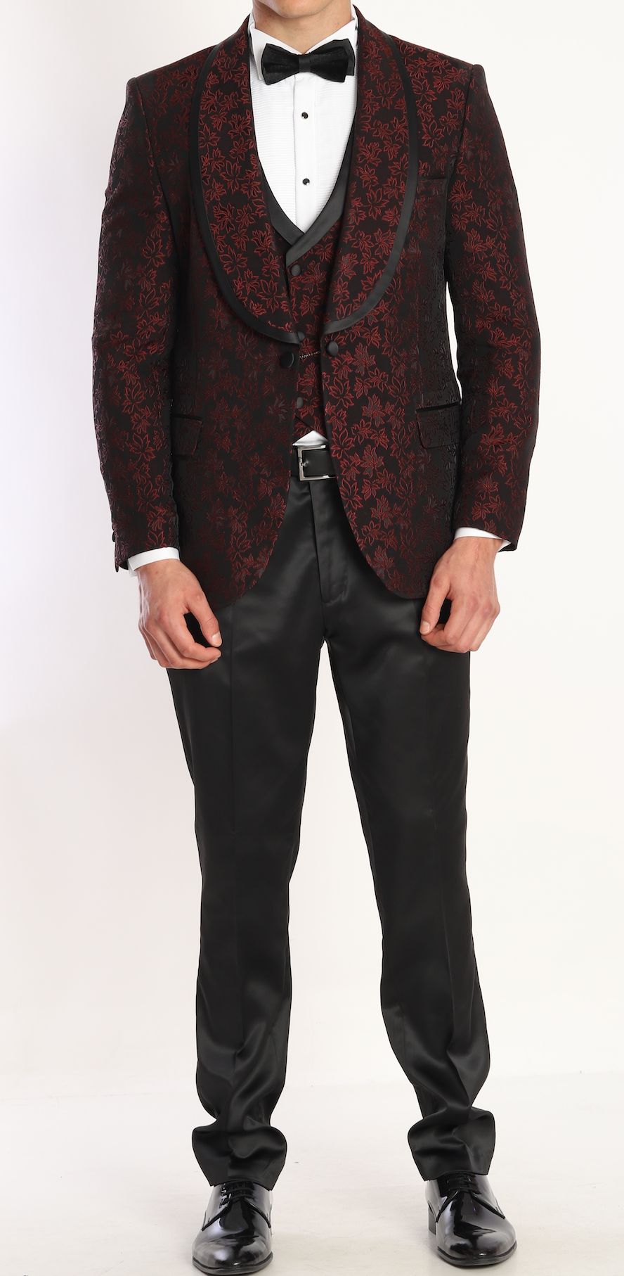 Burgundy Floral Jacquard tuxedo suits for men
