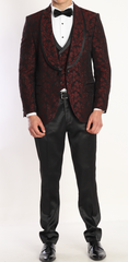 Burgundy Floral Jacquard tuxedo suits for men