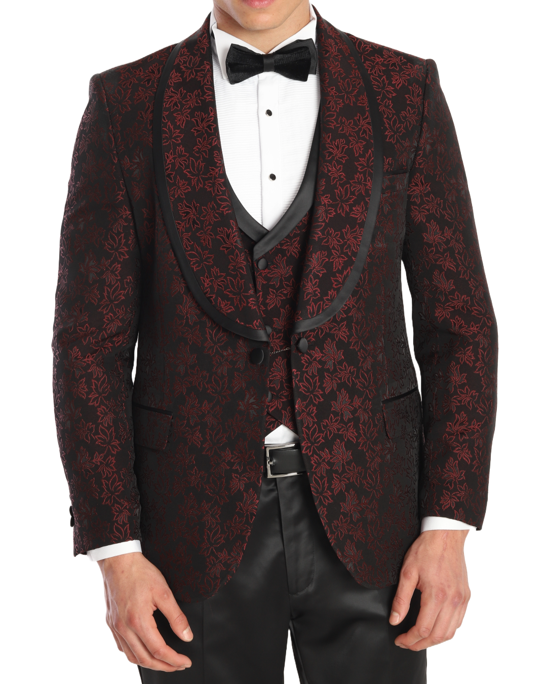 Burgundy Floral Jacquard tuxedo suits UK