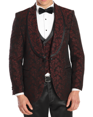 Burgundy Floral Jacquard tuxedo suits UK