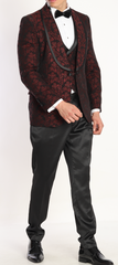 Burgundy Jacquard tuxedo suits