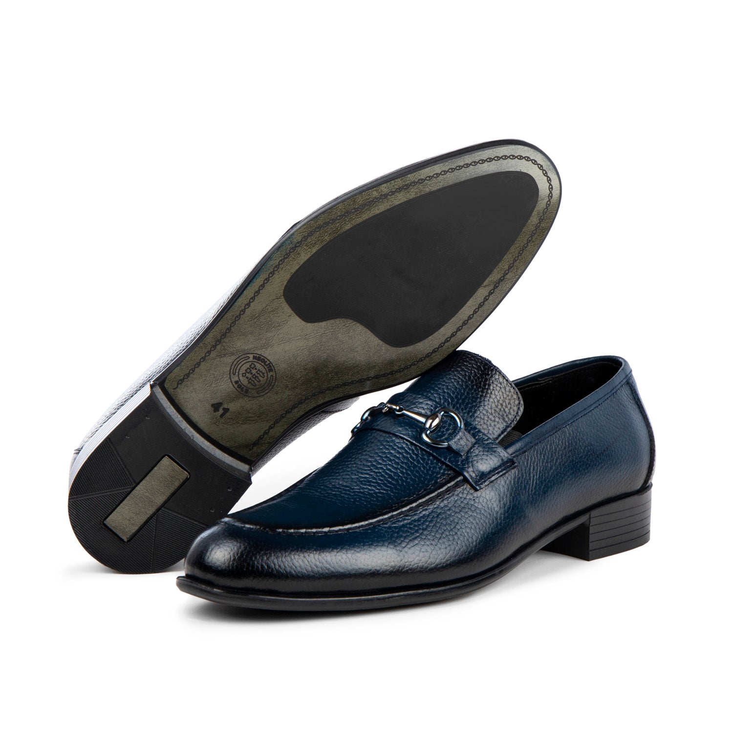 Blue leather loafer shoe for Men