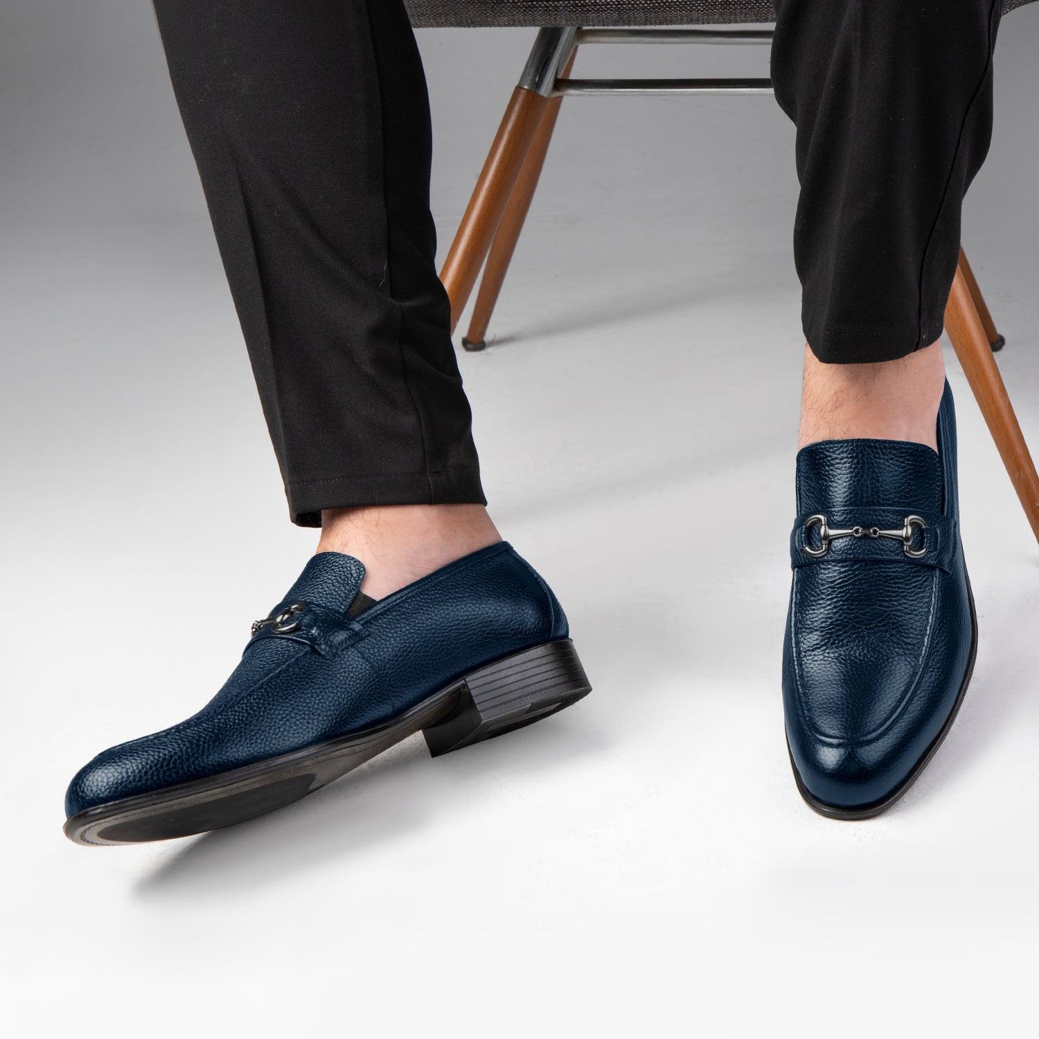 Navy blue leather shoes