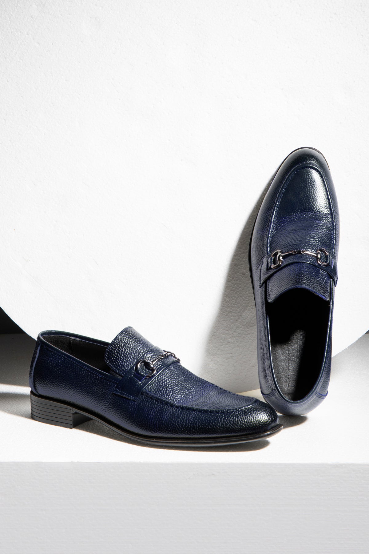 Navy leather loafers shoes for Men