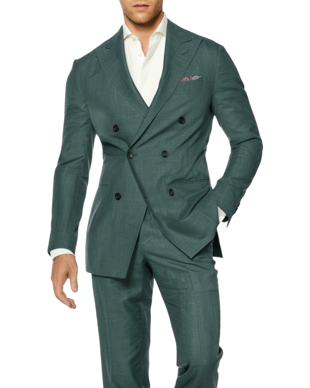 Men's ICONIC Green Texture Double Breasted Suit With Green Crystal Buttons