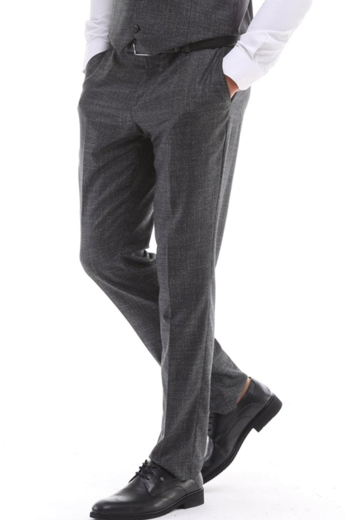 Charcoal Grey Plain Trouser for Men by ECCA LONDON
