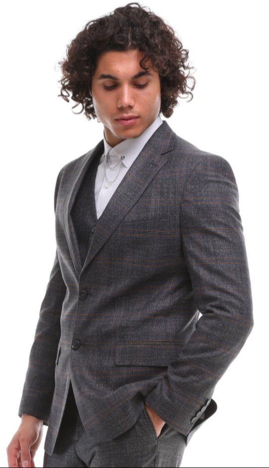 Dark Grey Plaid Blazer for Men