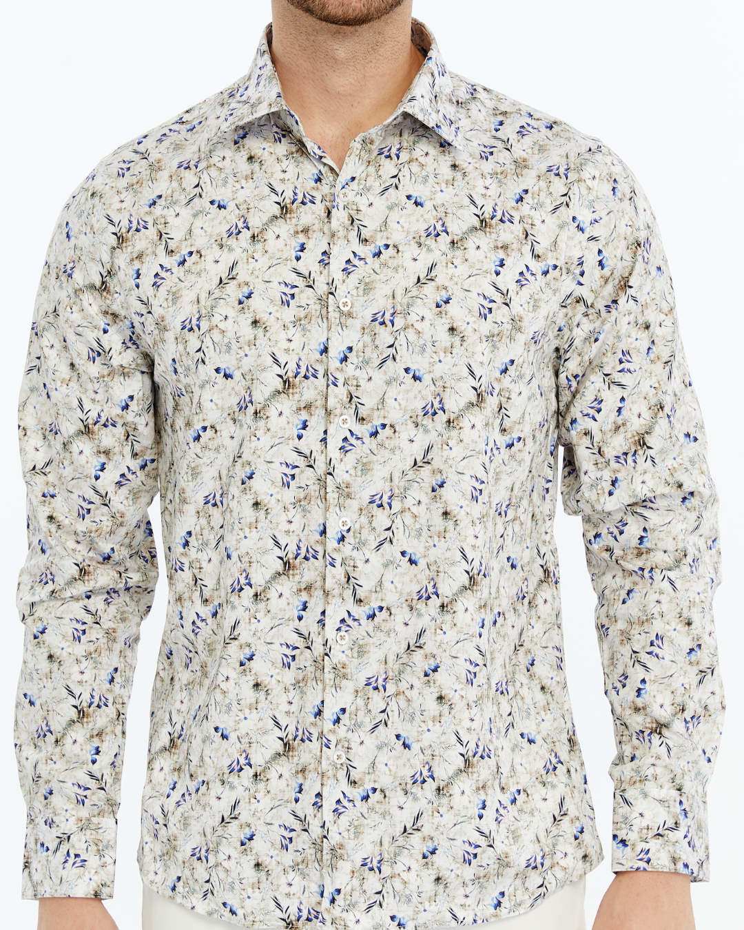 Floral patterned shirt for men on a brownish background