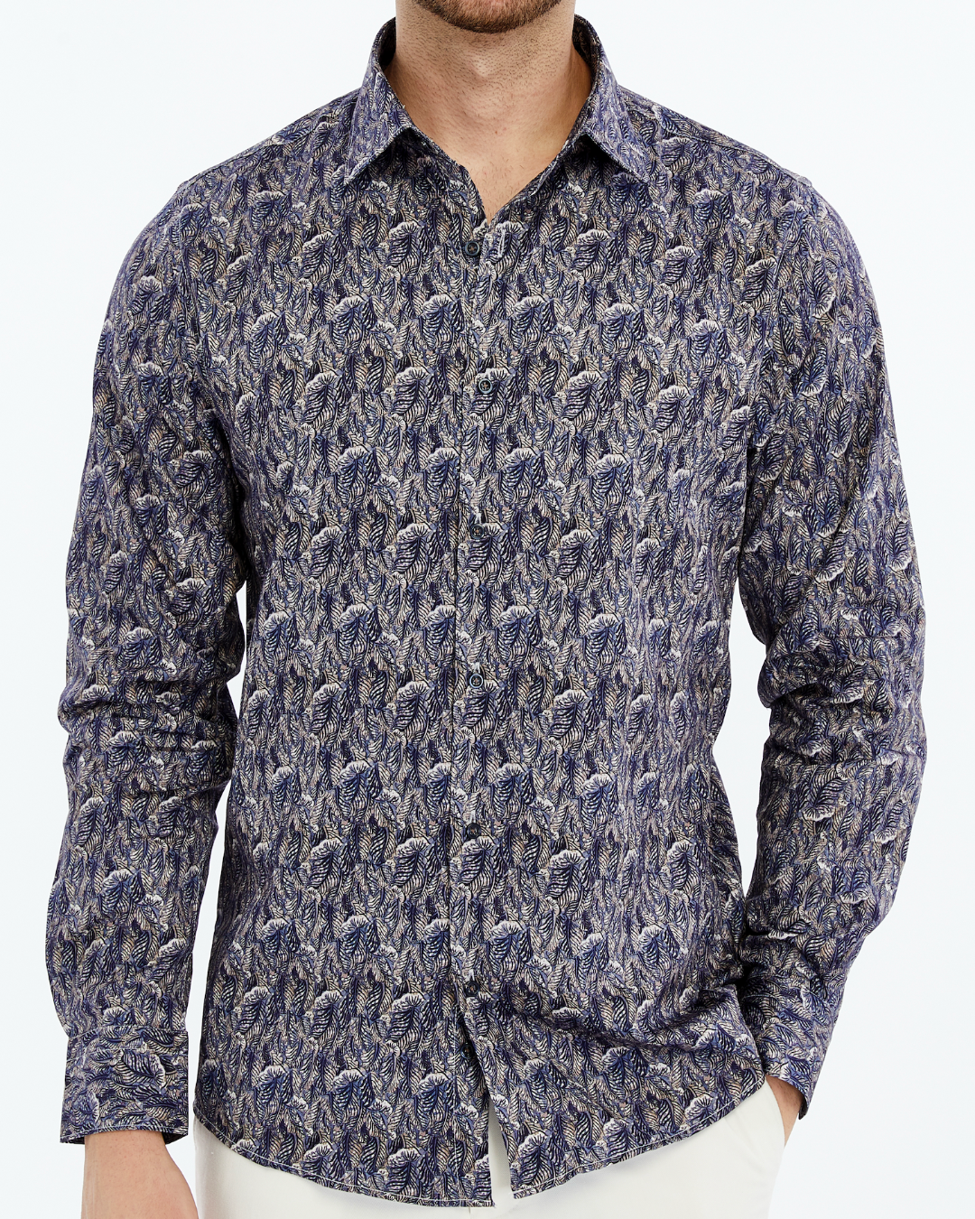 Floral  patterned blue shirt for men