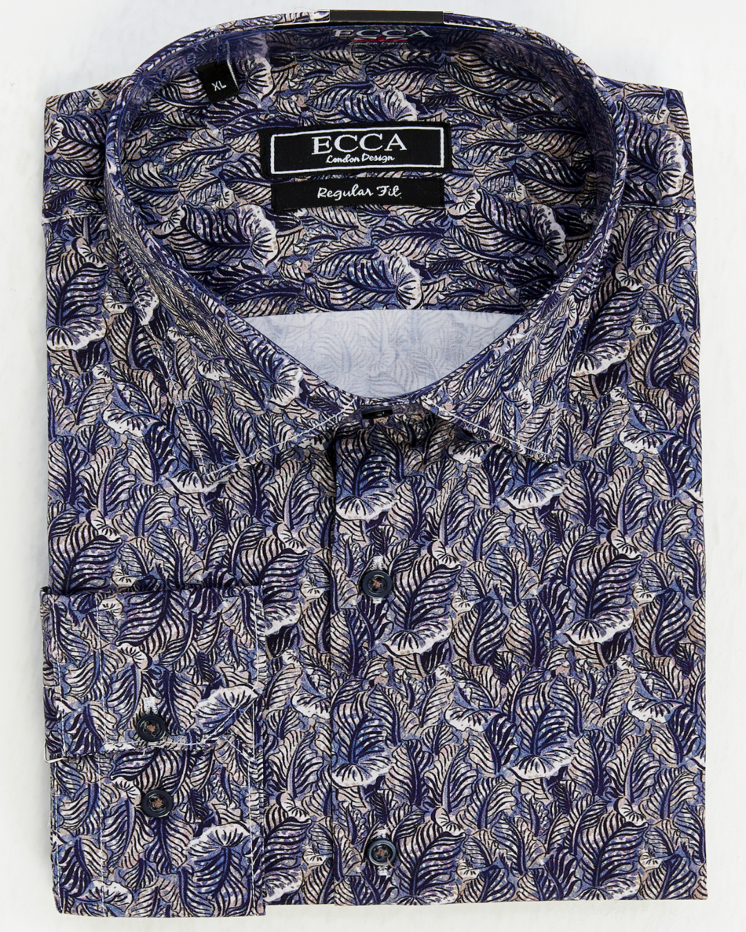 Floral patterned shirt with 'ECCA' label on a white background