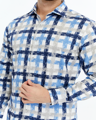 Blue and white checkered Printed shirt for Men