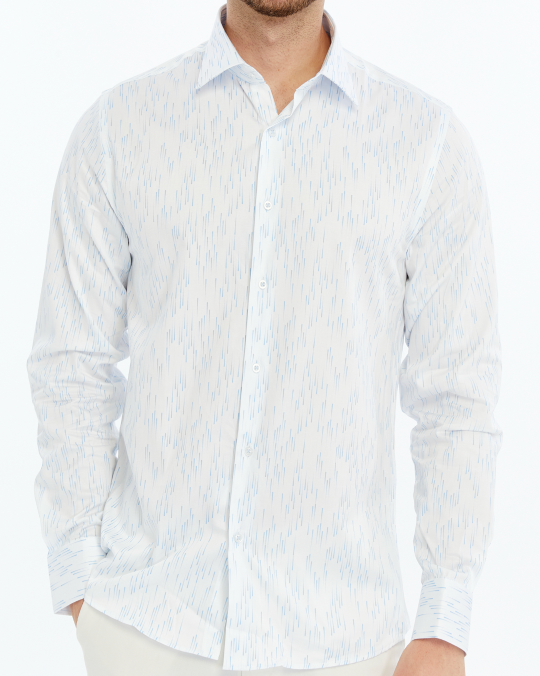 White Printed shirt with subtle pattern on a white background
