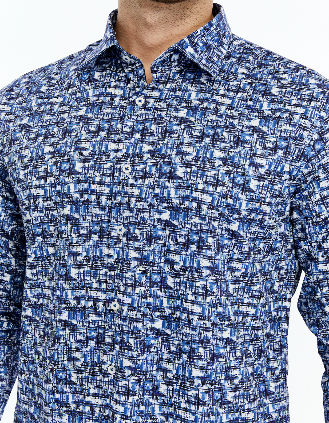 ICONIC LIBERTY Geo II – Men's Blue & Black Geometric Print Cotton Shirt