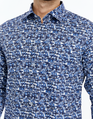 ICONIC LIBERTY Geo II – Men's Blue & Black Geometric Print Cotton Shirt