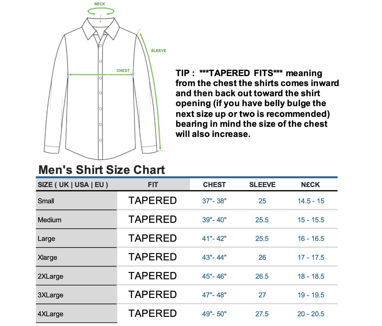 ICONIC VERTICAL PLEATED - White Tuxedo Shirt With Studs Size Chart by ECCA LONDON DESIGN