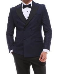 Men's ANTIQUE Navy Double Breasted Suit - Navy & Black Tuxedo