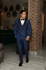 Royal Blue 4 Piece Suit for Men- Royal Blue & Satin Details Shawl Lapel Tuxedo
