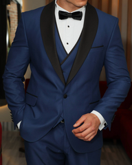 Men's ANTIQUE Royal Blue 4 Piece Suit- Royal Blue & Satin Details Shawl Lapel Tuxedo
