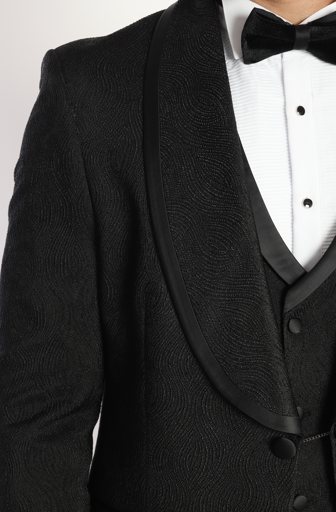 Men's Black Jacquard tuxedo suits