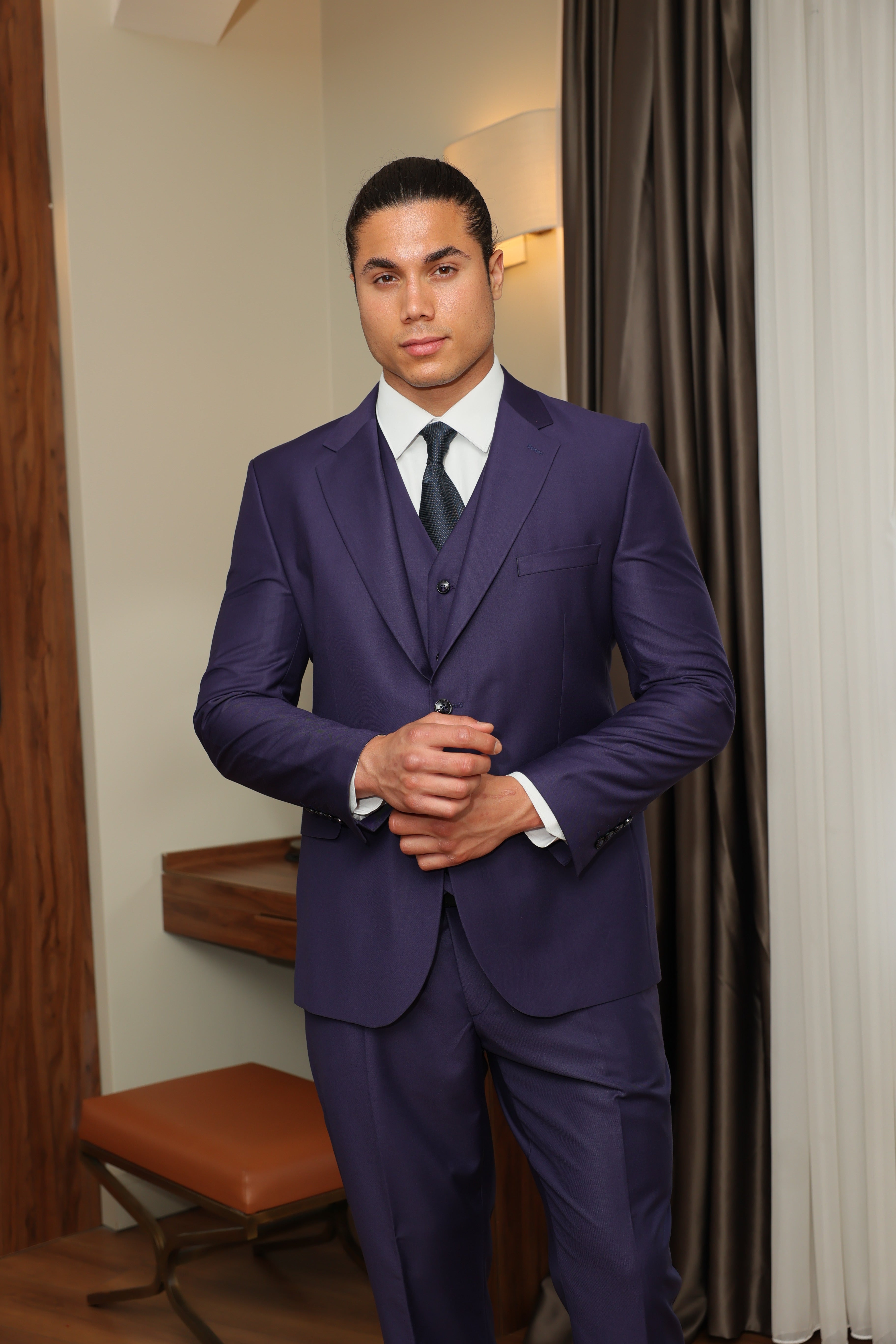 Plain Purple Three-Piece Classic Suit for Men by ECCA LONDON