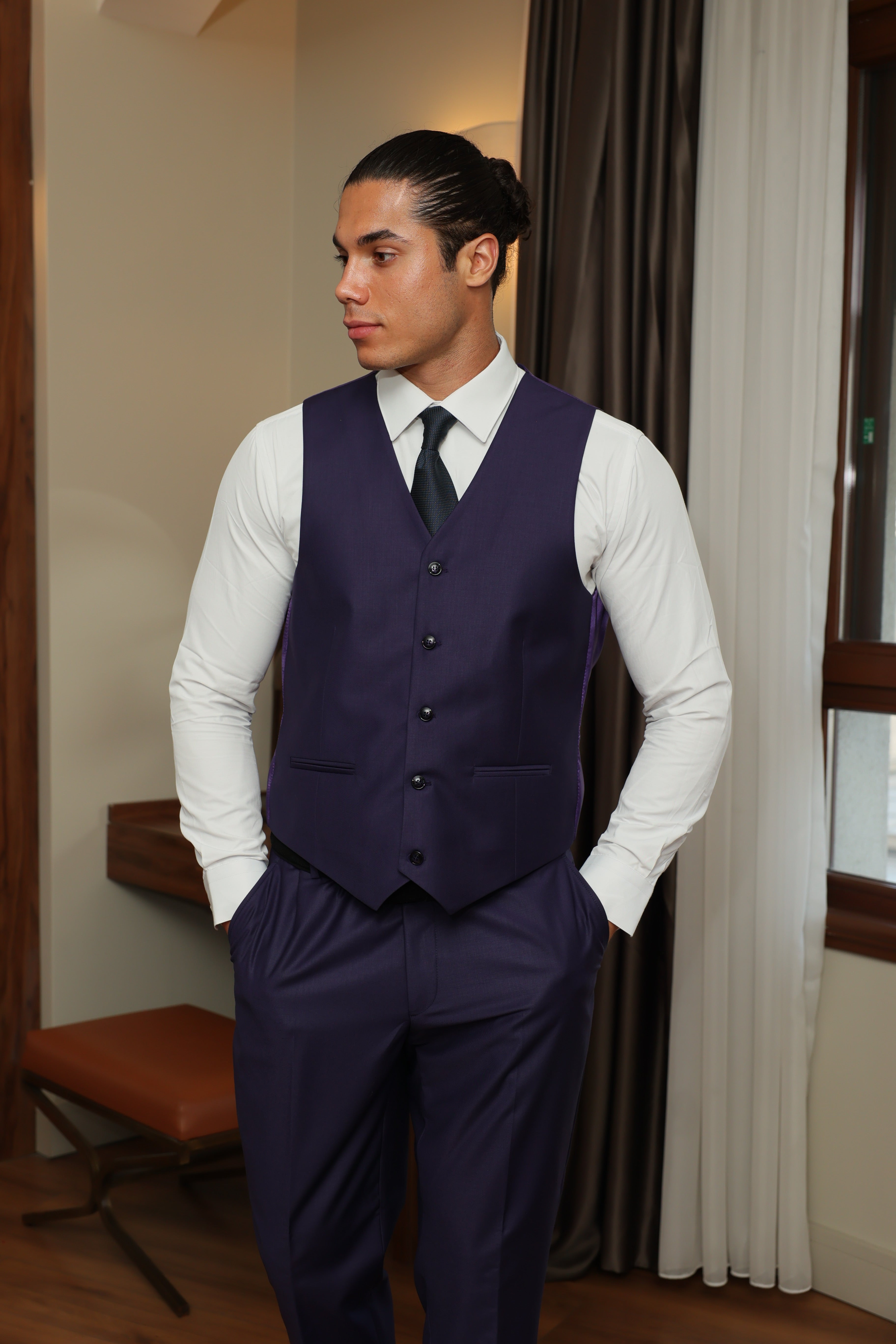 Plain Three-Piece Purple Classic Suit for Men by ECCA LONDON