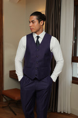 Plain Three-Piece Purple Classic Suit for Men by ECCA LONDON