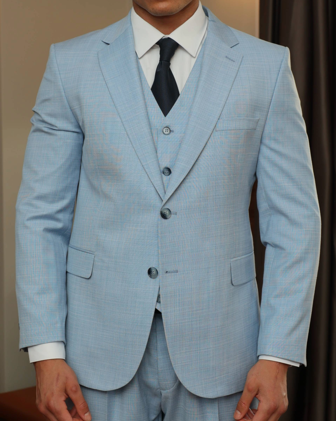 Superb Baby-Blue Texture Three-Piece Suit