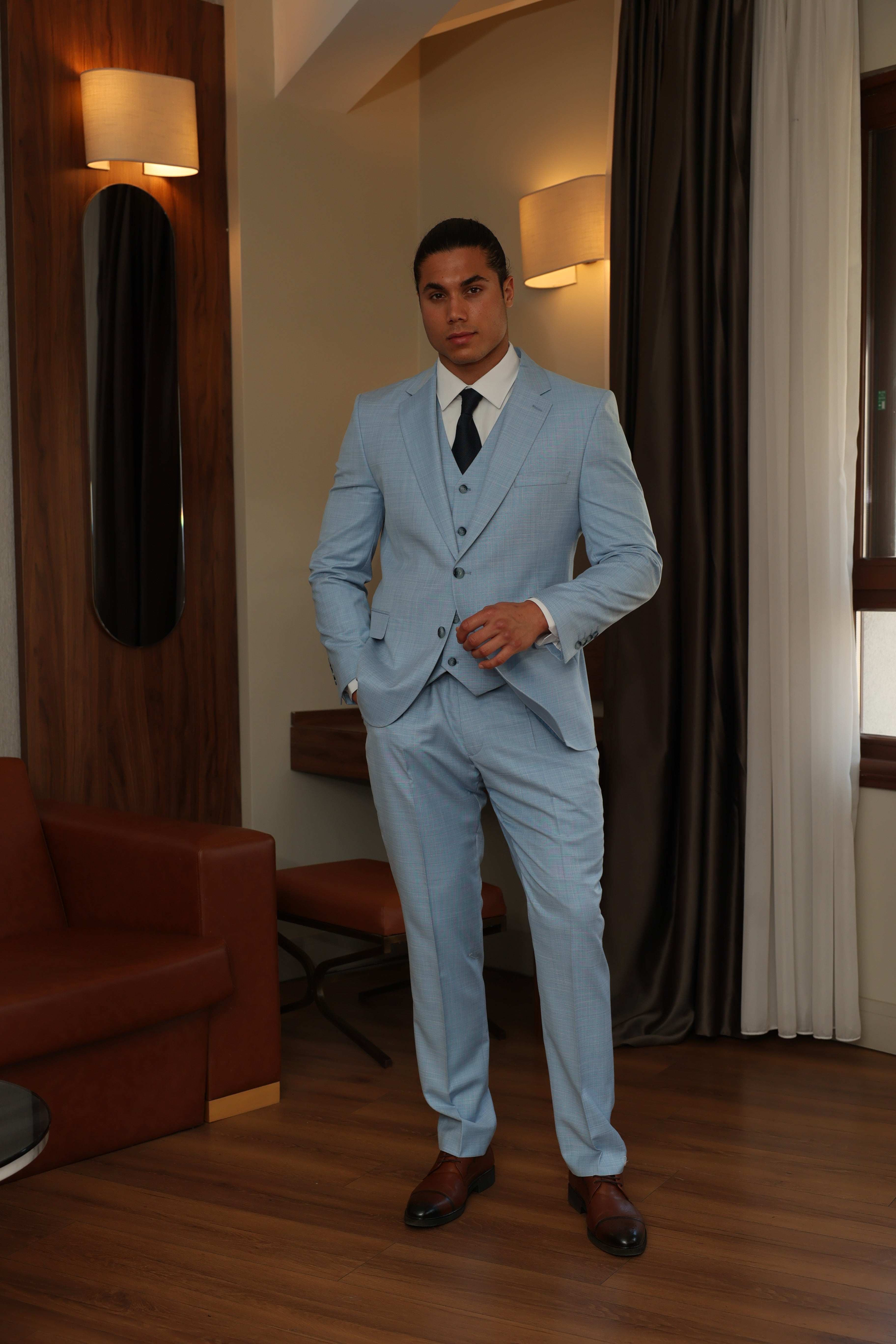 Men's Blue Three-Piece Suit ECCA LONDON