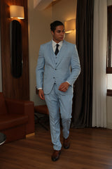 Men's Blue Texture Three-Piece Suit by ECCA LONDON