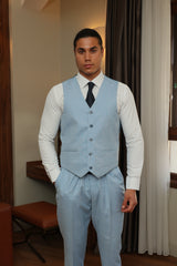 Blue Three-Piece Suit for Men by ECCA LONDON