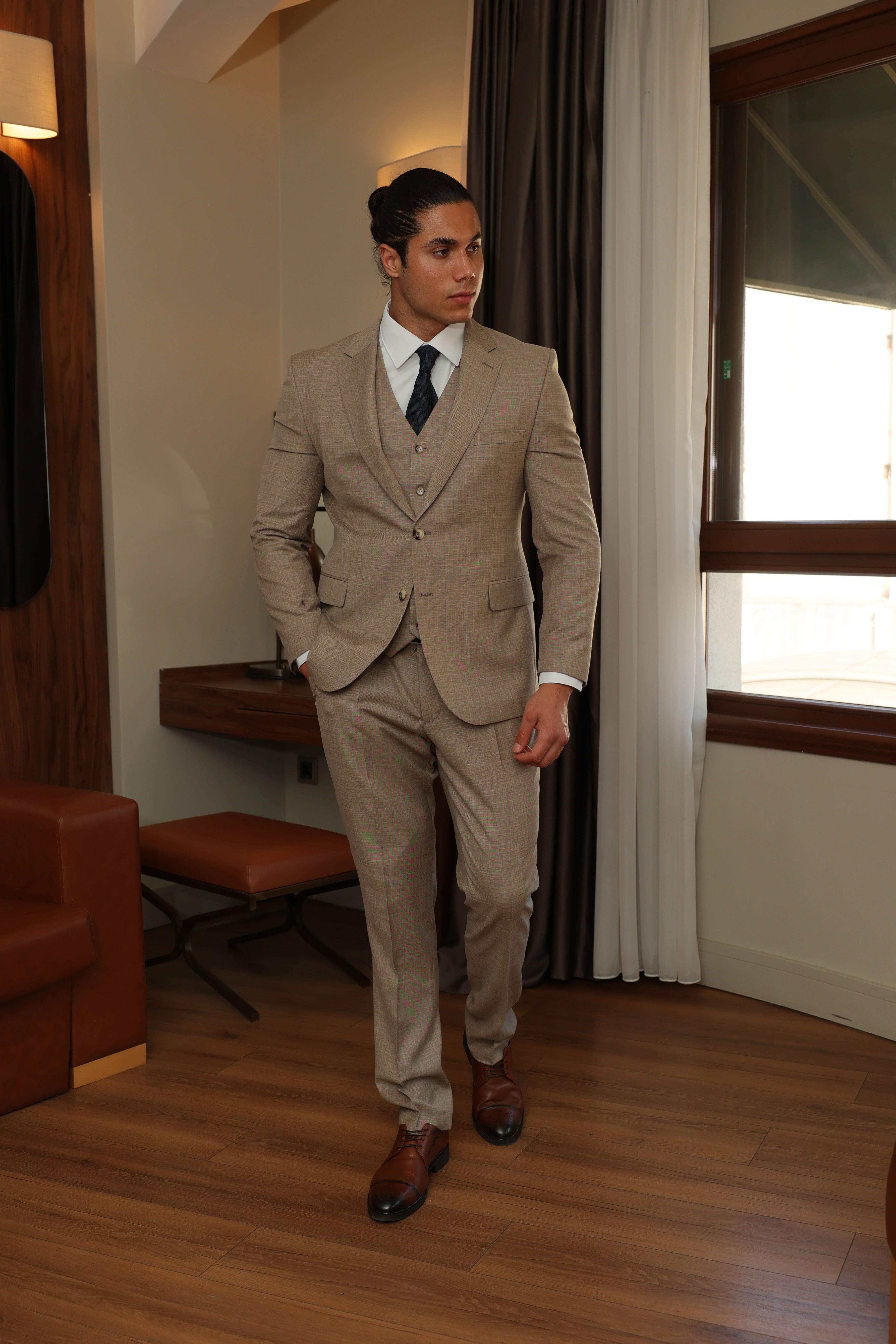 Three-Piece Beige Suit for Men by ECCA LONDON
