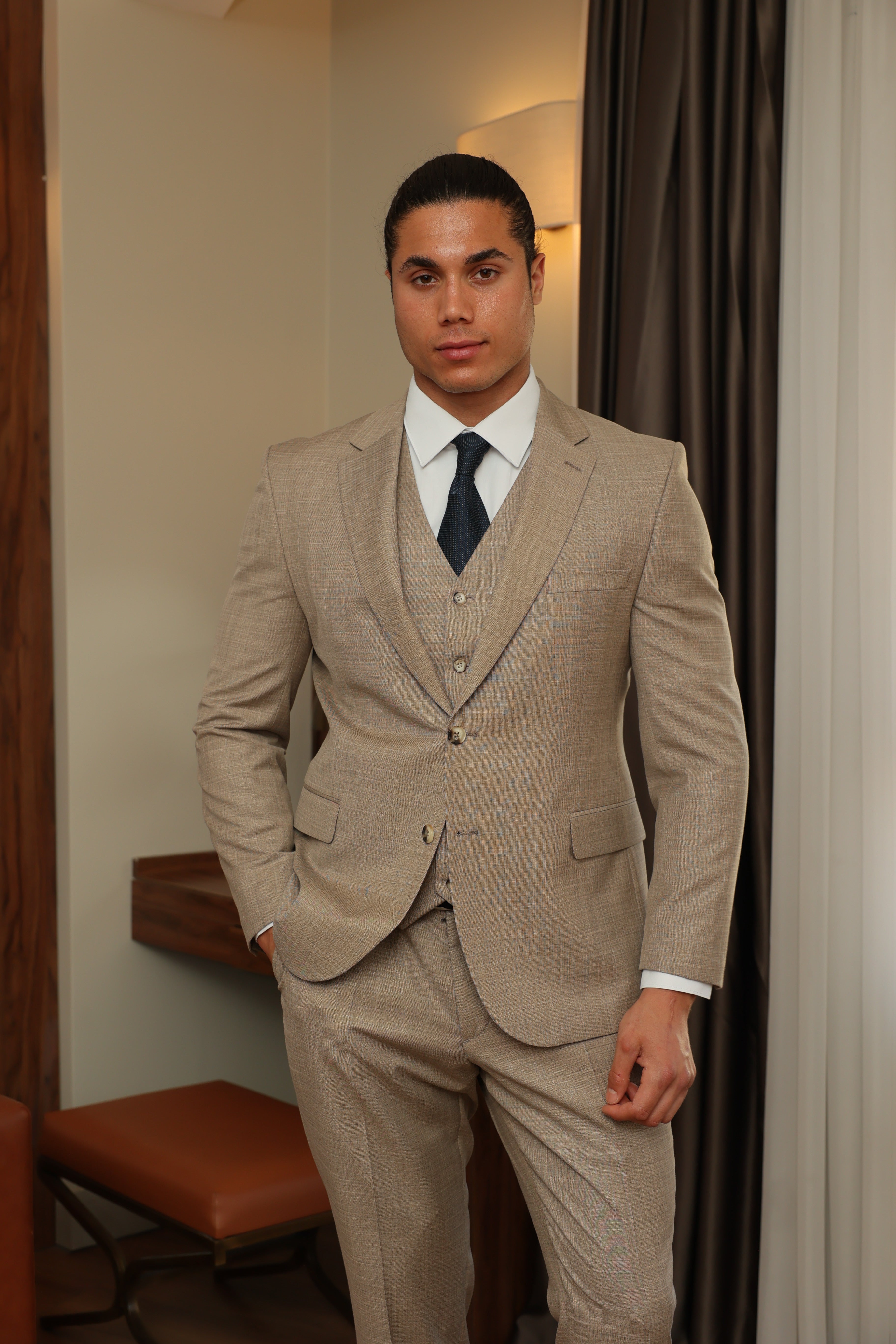 Men's Three-Piece Beige Suit by ECCA LONDON