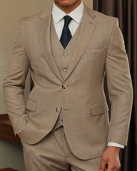 Beige Texture Three-Piece Suit for Men