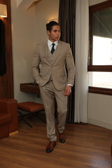 Three-Piece Beige Suit for Men by ECCA LONDON