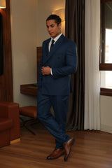Blue Double-Breasted Suit With Blue Crested Buttons for Men