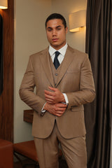 Brown Texture Three-Piece Suit for Men by ECCA LONDON