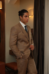 Brown Texture Three-Piece Suit for Men