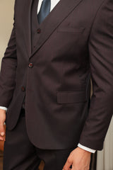 Men's Three-Piece Burgundy Three-Piece Classic Suit